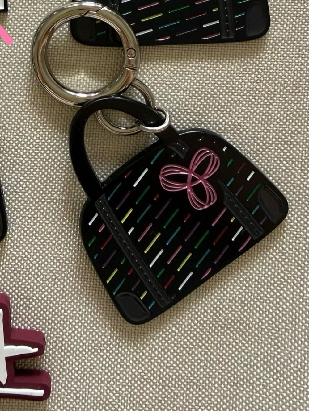 Aritzia Black Enamel Handbag & Logo Keychain